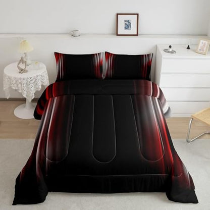 Feelyou Geometric Ombre Bedding Set Men Adults Teens Grey White Red Black Stripes Comforter Set Kids Boys Girls Simple Modern Quilt Collection 3Pcs King Size