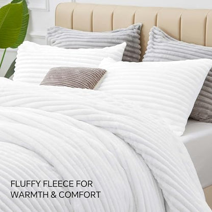 BEDELITE Fleece Oversized Queen Comforter Set, Fluffy Bed Set, Bright White