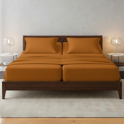 Elegant Comfort Luxury 1500 Premium Hotel Quality Microfiber 5-Piece Sheet Set - Wrinkle Resistant, All Around Elastic Fitted Sheet, Deep Pocket up to 16", Split King, Light Brown
