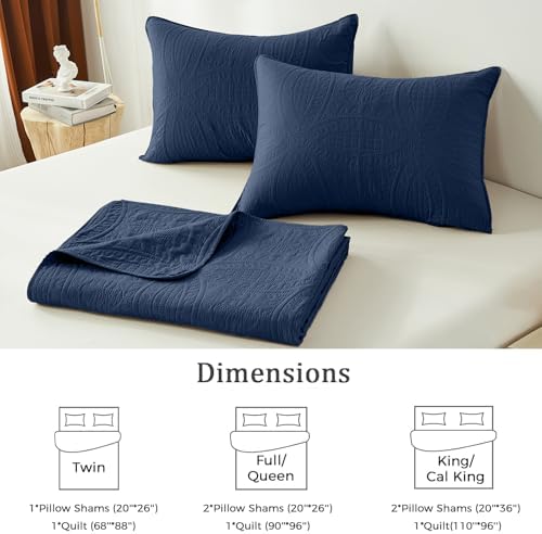 akkialla Navy King/Cal King Quilt Set, Ultrasonic Lightweight Bedspread Coverlet for Modern Minimalist Bedroom, Soft Microfiber Coin Pattern Bedding, 3-Piece (1 Quilt, 2 Pillow Shams)