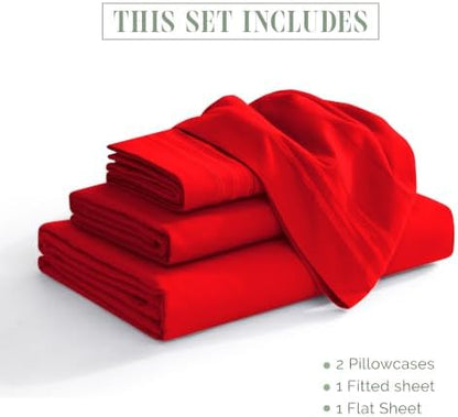 Elegant Comfort 4-Piece Bed Sheet Set - Luxury Bedding 1500 Premium Hotel Quality Microfiber, All Around Elastic 18-24 Inches Deep Fitted Sheet- Extra Deep Pocket Sheets, Queen, Red