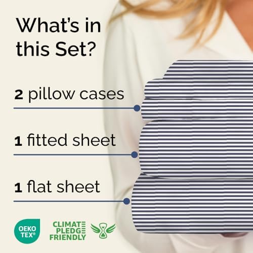 Cal King 4 Piece Striped Sheet Set - Breathable & Cooling - Navy Ombre