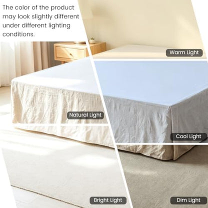 FALUCA Corner Split 14" Bed Skirt - Drop Linen Blend & Platform Pure Cotton, Wrap Around Tailored Drop Dust Ruffle for Farmhouse & Bedrooms, Breathable Cozy, Easy-Fit Bedding (King Linen 14")