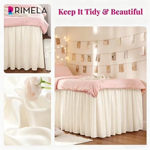 Dorm Room Bed Skirt Twin XL 42" Drop, College Split Corner Bedskirt, Ivory