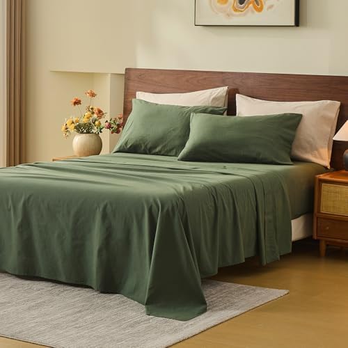 MEISHANG 100% French Linen Sheets California King,6 Pcs,18-24" Deep Pocket