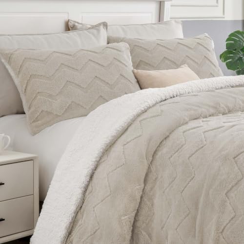 BEDELITE Fluffy Sherpa Twin Comforter Set,Taupe