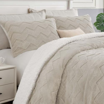BEDELITE Fluffy Sherpa Twin Comforter Set,Taupe