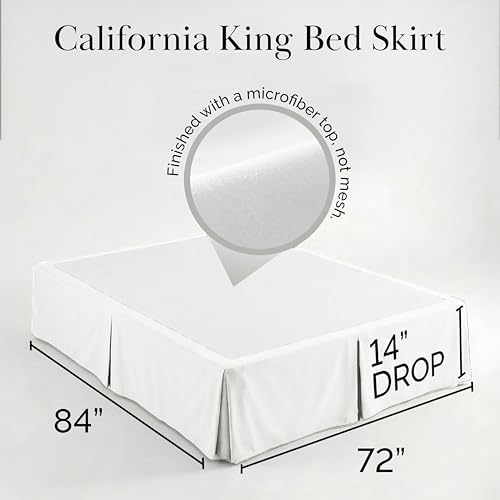 Pleated Cal King Bed Skirt 14 Inch Drop Wrinkle Resistant Microfiber White