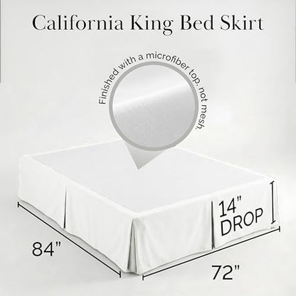 Pleated Cal King Bed Skirt 14 Inch Drop Wrinkle Resistant Microfiber White