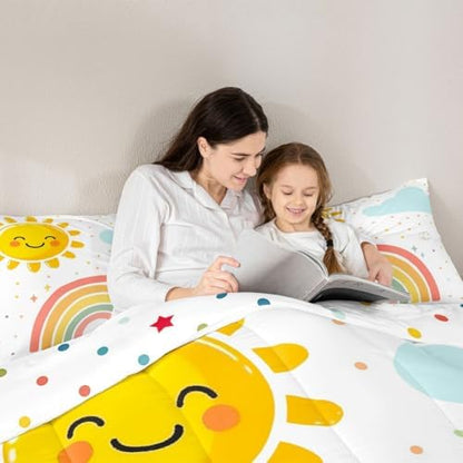 jejeloiu Cute Rainbow Comforter Set All Season Lovely Kids Rainbows Bedding Set with 2 Pillow Cases Cute Princess Microfiber Kids Full Bedclothes Bedroom Decor Duvet Quilt Breathable Soft Lightweight