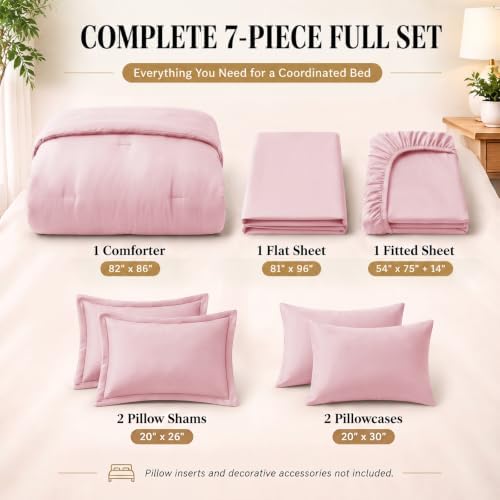 CozyLux Full Size Comforter Set Pink, 7 Pieces Bed in a Bag