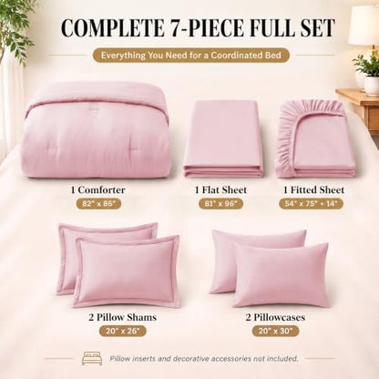 CozyLux Full Size Comforter Set Pink, 7 Pieces Bed in a Bag