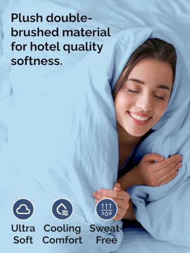 Duvet Cover King Size - Soft 3 Piece with Zipper Closure - Sky Blue