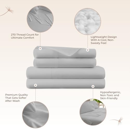 100% Organic Cotton Sheets Cal King - GOTS Certified Cotton Percale Sheets with Crisp Cool & Breathable Percale Weave Perfect for Hot Sleepers - Durable Luxury 4 Piece Set (Silver, King)