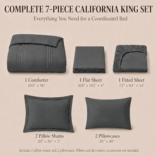CozyLux California King Comforter Set Dark Grey- 7 Pieces Bed in a Bag