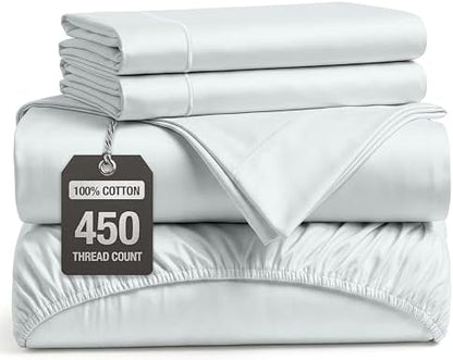 450TC 100% Cotton Cal King Sheet Set - Silky Sateen Weave, Ballad Blue