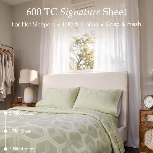 Threadmill 600TC Cotton King Sheet Set, Sateen, Jacquard, Sage Green
