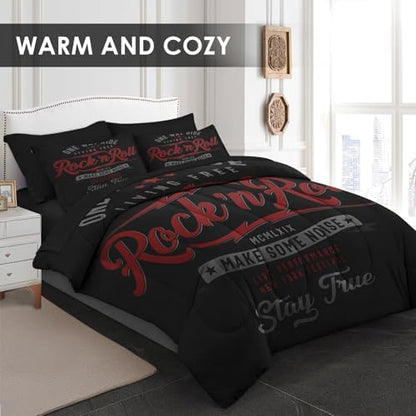 Pamnest Queen Comforter Set with Sheets, 7 Pieces Vintage Music Bedding