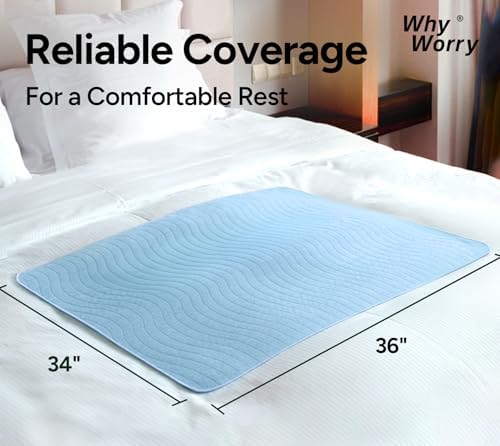 WhyWorry Washable Bed Pads for Adult Incontinence, 34"x36", Blue, 4 Count