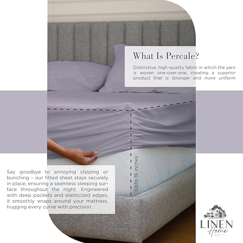 Linen Home 2-Pack Queen Sheet Set, 100% Cotton Percale Bedding, 8-Piece Value Bundle, Deep Pocket Cooling Bedsheets for Hot Sleepers Breathable & Crisp Hotel Quality, Long-Staple Cotton Prelude Purple