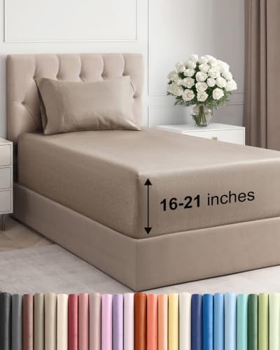 Extra Deep Pocket Twin Sheet Set - Breathable & Cooling - Heathered Beige
