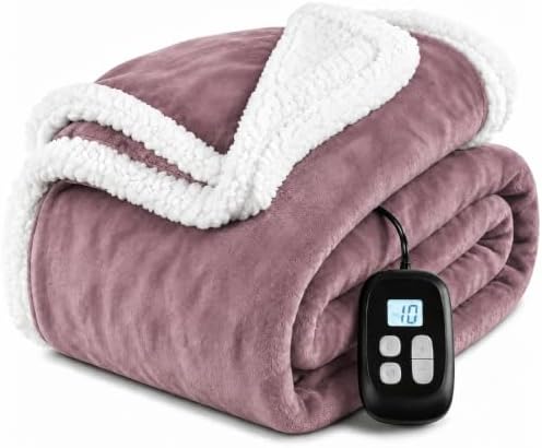 Electric Heated Blanket Twin Size 62" x 84", Soft Flannel Heating Blanket for Bed, Sofa, Bedroom, 10 Heat Settings, 1-12H Auto Shut Off, Overheat Protection, Machine Washable, Purple