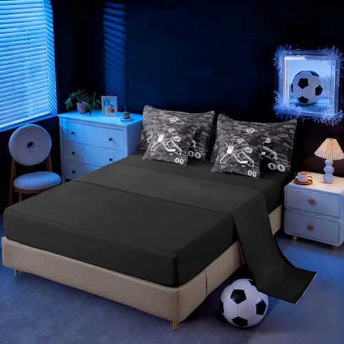 Erosebridal Soccer Comforter Full Size - Football Bedding Sets with Sheets for Boys Teens Sport Themed Bed in A Bag, 3D Ball Gaming Bed Set Bedroom Decor, Black Gray Grunge Room Decor 7Pcs