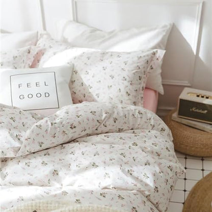 Vintage Floral Comforter Set Full Size Garden Style Pink Floral Bedding Set Aesthetic Cottagecore Flowers Botanical Comforter Set with 2 Pillowcases Fluffy Lightweight Bedding Set for All Seasons