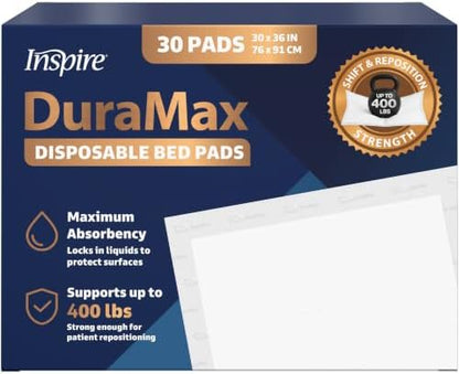 Inspire Extra Large Super Absorbent Disposable Bed Pads for Incontinence Ultra Thick and Absorbent Bed Pads Disposable Adult | Puppy Pads | Pee Pads for Adults (Duramax 30" x 36")