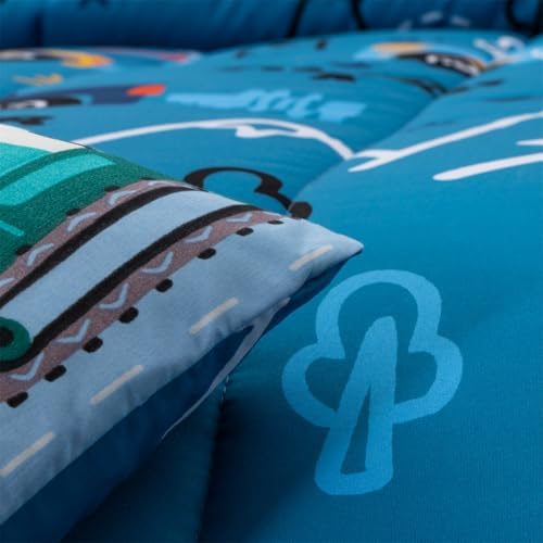 NTBED 5 Pieces Race Car Comforter Set Full for Boys Kids Bed in a Bag Vehicles Transportation Lightweight Microfiber Bedding Sets,Blue