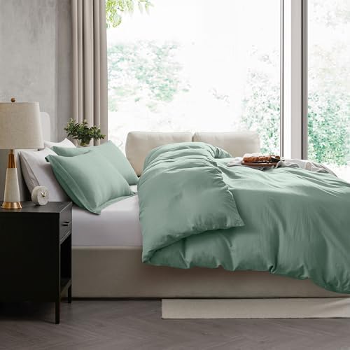 Hearth & Harbor Prewashed Queen Duvet Cover Set, Sage Green