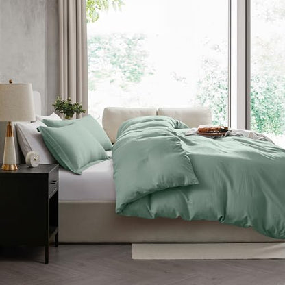 Hearth & Harbor Prewashed Queen Duvet Cover Set, Sage Green