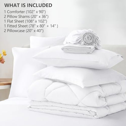 CozyLux King Comforter Set 102"x90" White - 7 Piece Bed in a Bag