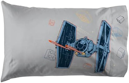Jay Franco Kids Sheet Set with Fitted, Flat Sheets & Pillow Cover - Ultra-Soft Bedding with Pillowcase for Room Decor, Gray - LEGO®, 3 Piece Twin