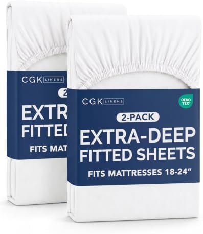 CGK Linens 2 Pack Extra Deep Queen Fitted Sheets - Antique White