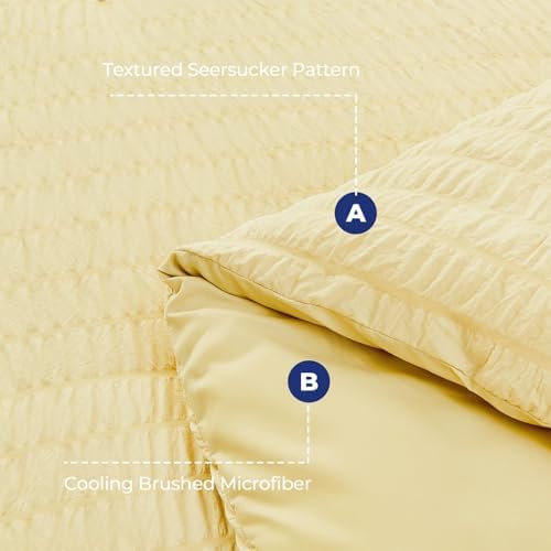 HYMOKEGE Yellow King Size Comforter Set Seersucker 7 Pieces, All Season Luxury Bed in a Bag for Bedroom, Bedding Set with Comforter, Sheets, Pillowcases & Shams
