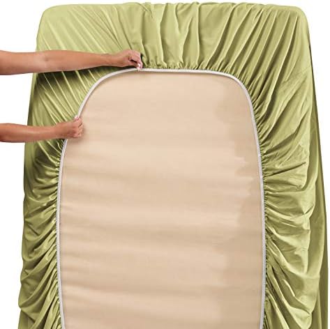 Clara Clark Flex Top King Sheets, 6 Piece Set - Hotel Luxury Sheets for Top Split King Bed, Super Soft Bedding Set, Head Split King Sage Green