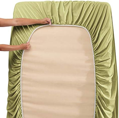 Clara Clark Flex Top King Sheets, 6 Piece Set - Hotel Luxury Sheets for Top Split King Bed, Super Soft Bedding Set, Head Split King Sage Green