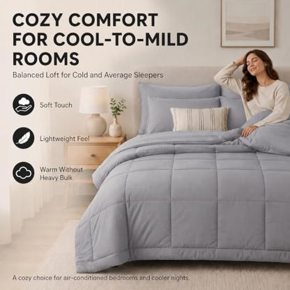 CozyLux Full Size Comforter Sets Grey - 7 Pieces Bed in a Bag