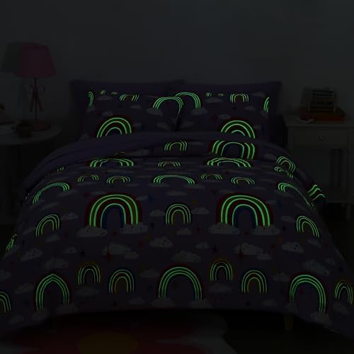 Girls Full Size Bedding Sets - 7 Pieces Purple Rainbow Full Comforter Set
