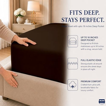 4 Piece Three Quarter Sheets Fits 16" Deep, Egyptian Cotton, Chocolate