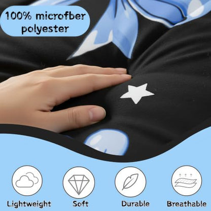 jejeloiu Bow Comforter Set All Season Bowknot Bedding Set with 2 Pillow Cases Black Blue Microfiber Kids King Bedclothes Bow-tie Bedroom Decor Duvet Quilt Breathable Soft Lightweight