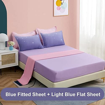 Dinjoy Girls Women Comforter Set King Size Ombre Pink Purple Rainbow Bedding Set 7 Pieces Bed in A Bag for Teen Adult (1 Comforter, 1 Flat Sheet, 1 Fitted Sheet, Pillow Shams & Pillowcases)