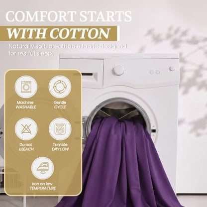 Full XL 100% Cotton Jersey Knit Sheet Set, 4PC, 15" Deep Pocket, Plum