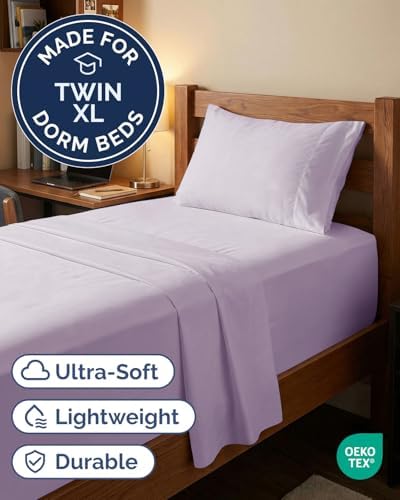 Extra Deep Twin XL Sheet Set - 3 Piece College Dorm Room - Light Lavender