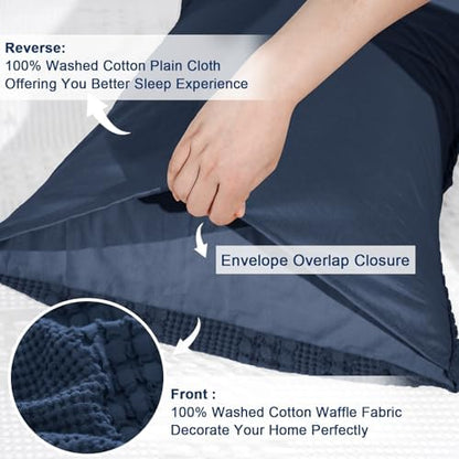 PHF Cotton Waffle Pillow Shams Queen Size 20"x30", Blue Sapphire, No Insert