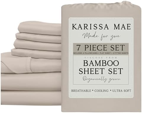 KARISSA MAE 7 Piece Luxury Bamboo Viscose Split King Sheets, FSC Certified