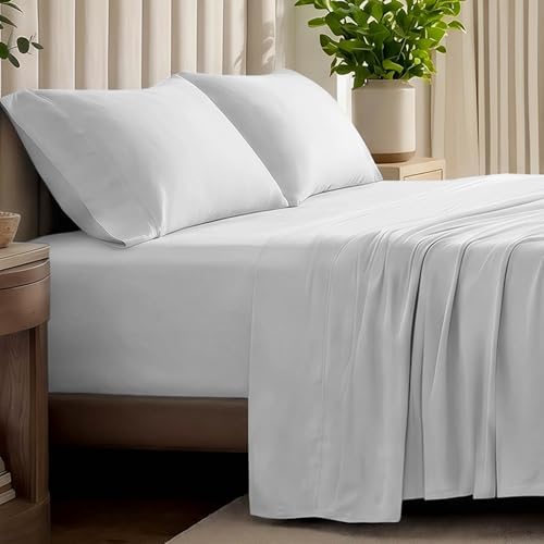 Bare Home 100% Organic Cotton Jersey Sheet Set, Ultra Soft, 100% Cotton - Sheet Set & Pillowcases - Deep Pocket Bed Sheets (Split King, Cloud Grey)