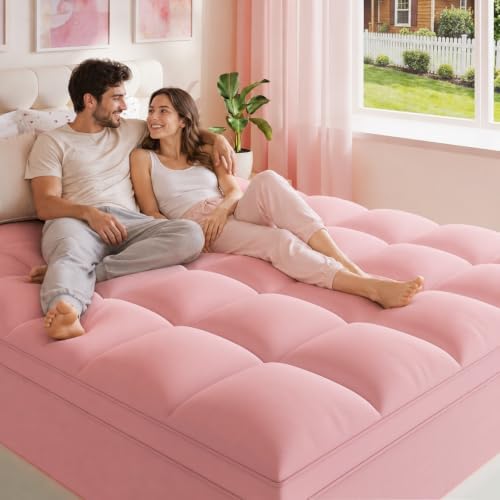 ELEMUSE Twin Pink Mattress Topper, Thick Pillow Top Mattress Pad