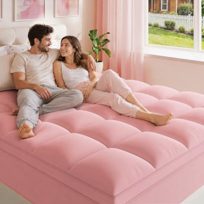 ELEMUSE Full Pink Mattress Topper, Thick Pillow Top Bed Topper Mattress Pad